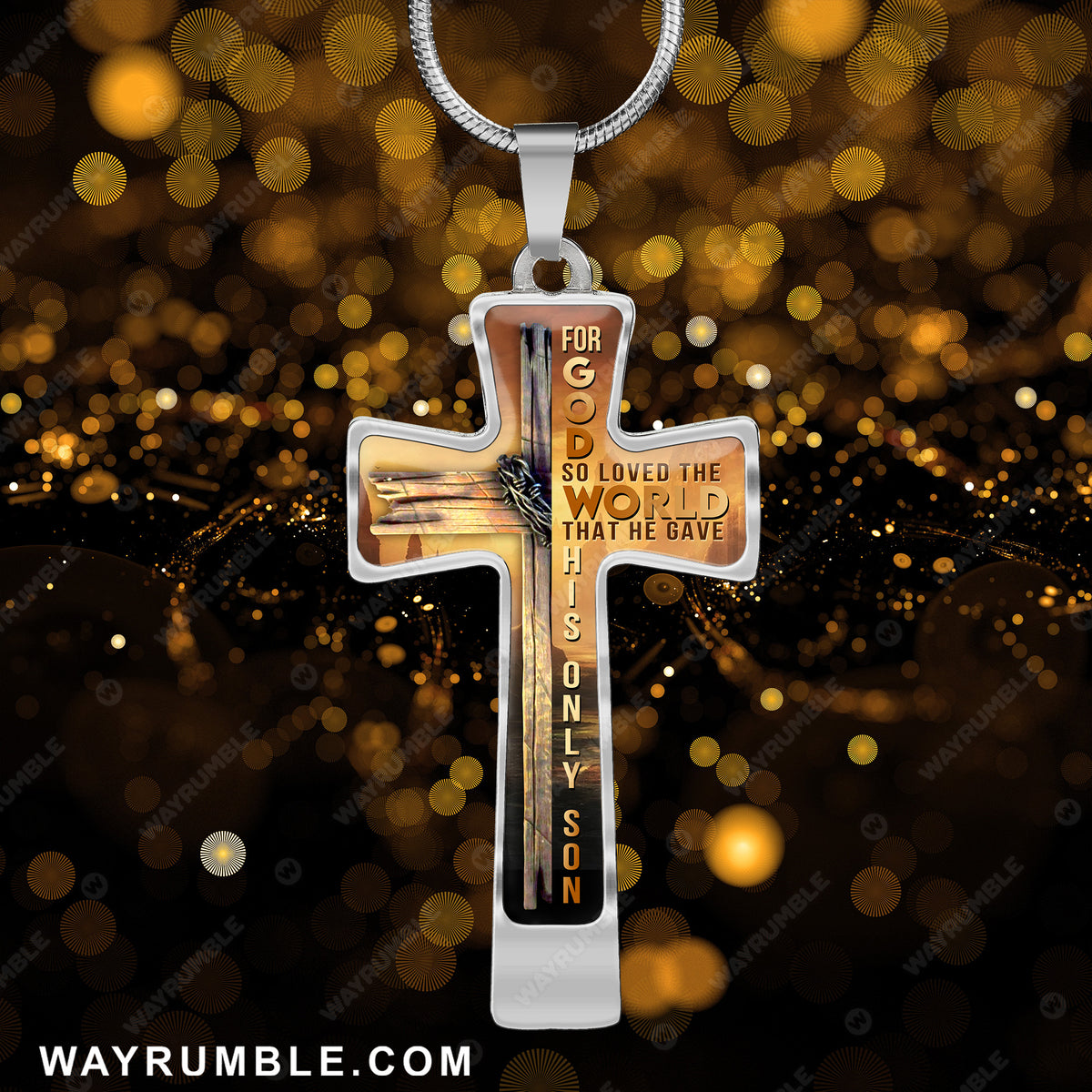 Wooden cross, Orange sunset, Mountain painting, For God so loved the w -  Wayrumble